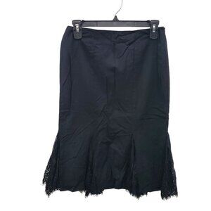 Bebe Women's Black Stretch Wool Blend Lace insert Gothic‎ Witch Flare Skirt Sz 0